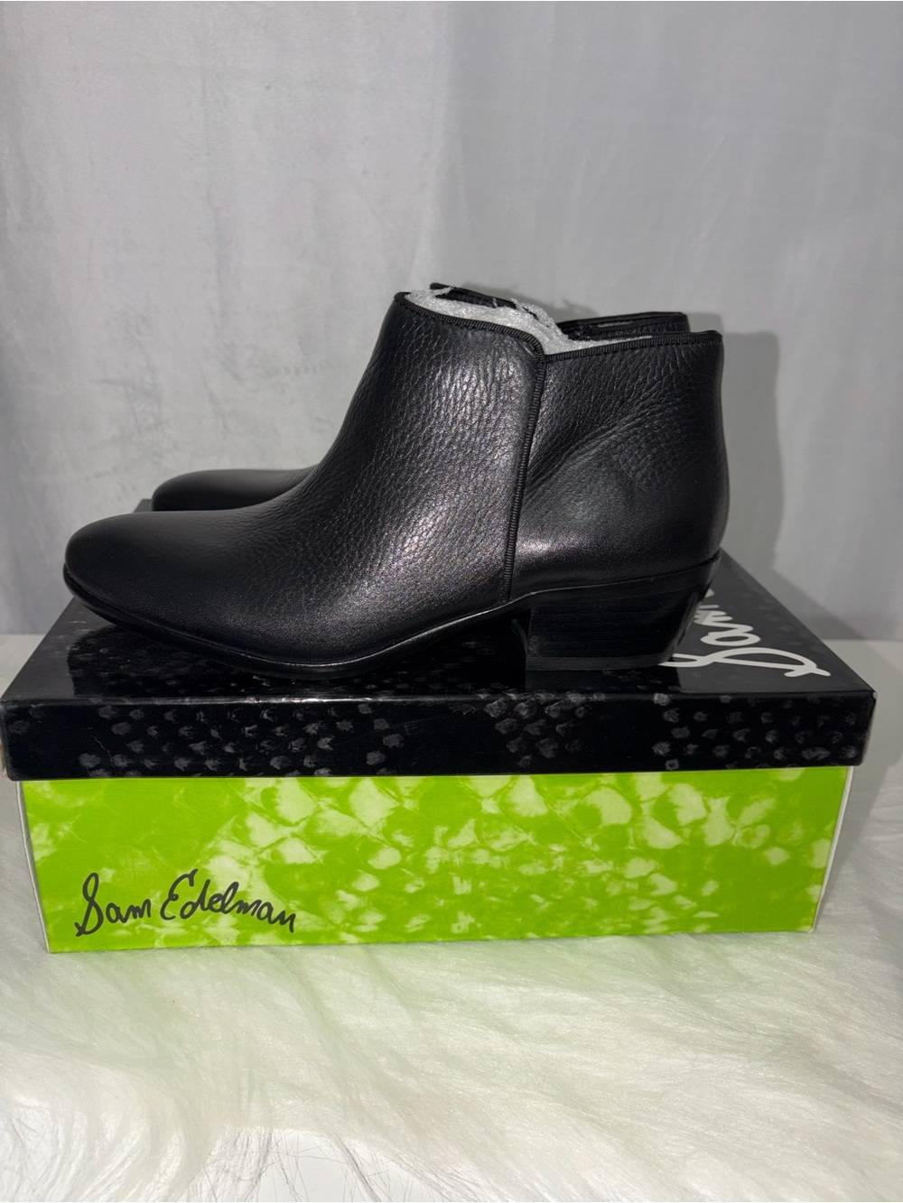 Sam Edelman Black Leather Ankle Booties with Low Heel
